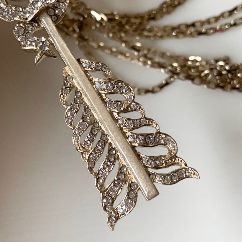 CHANEL Crystal Pearl Multi Strand Chain CC Arrow Necklace Gold - Picture 13 of 16
